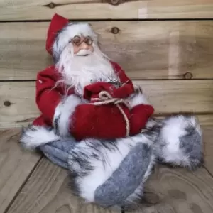 Image of 30cm Christmas Decorative Plush Traditional Sitting Red Santa Claus with Sack - Festive