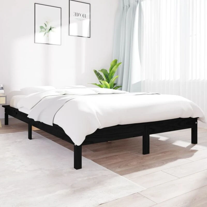 Image of JINLEFU Bed Frame without Mattress Black Super King Size Solid Wood vidaXL JRVDZX-820560_DE