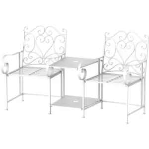 Image of Outsunny Metal Garden Companion Chair Seat Middle Table 2 Seater White