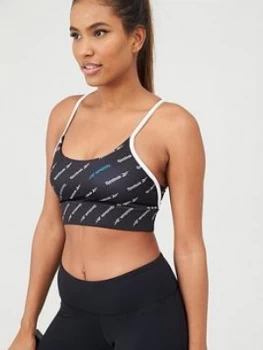 Image of Reebok Workout Ready All Over Print Bra - Black/White