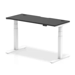 Image of Air Black Series 1400 x 600mm Height Adjustable Desk Black Top with Cable Ports White Leg