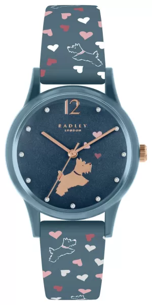 Image of Radley Ladies Vintage Blue Heart Silicone Strap Watch