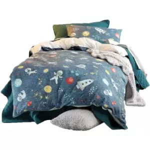 Image of Linen House Childrens/Kids Space Race Duvet Cover Set (Toddler) (Blue) - Blue