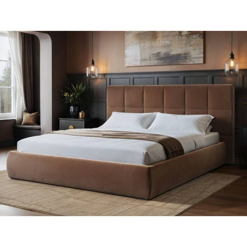 Image of Solace+Co Mika Ottoman Bed Chocolate Velvet in Brown Size: Double Brown Unisex Double