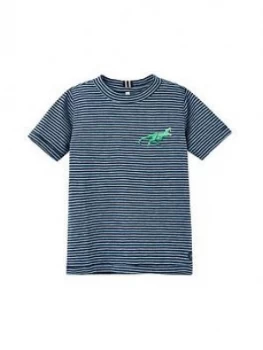 Image of Joules Boys Island Stripe Dino T-Shirt - Blue