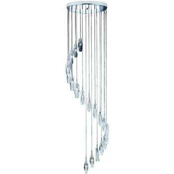 Image of Searchlight Sculptured Ice - 20 Light Spiral Cluster Pendant Chrome, K9 Glass Twenty, G4 Bulb