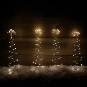 Image of Set of 4 30cm Silver Spiral Tree LED Lit Outdoor Path Finder Lights in Warm White