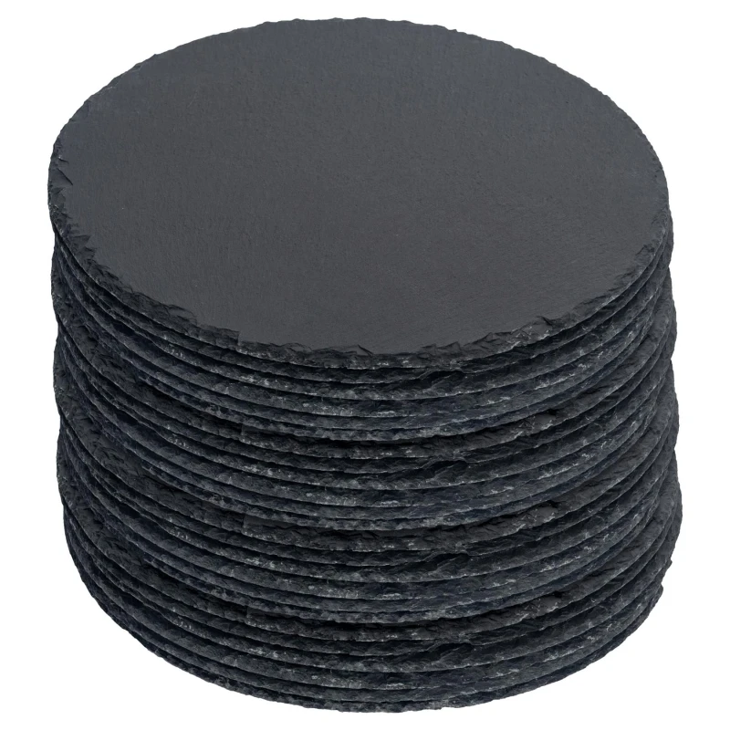 Image of Argon Tableware Round Slate Placemats - 30cm - 24x Large Natural Black Stone Dining Table Dinner Serving Board Platter Place Mats Sets Black Unisex