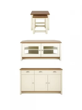 Image of Consort Tivoli Corner TV 3 Piece Ready Assembled Living Room Furniture Set - Sideboard Corner TV Unit And Nest Of Tables