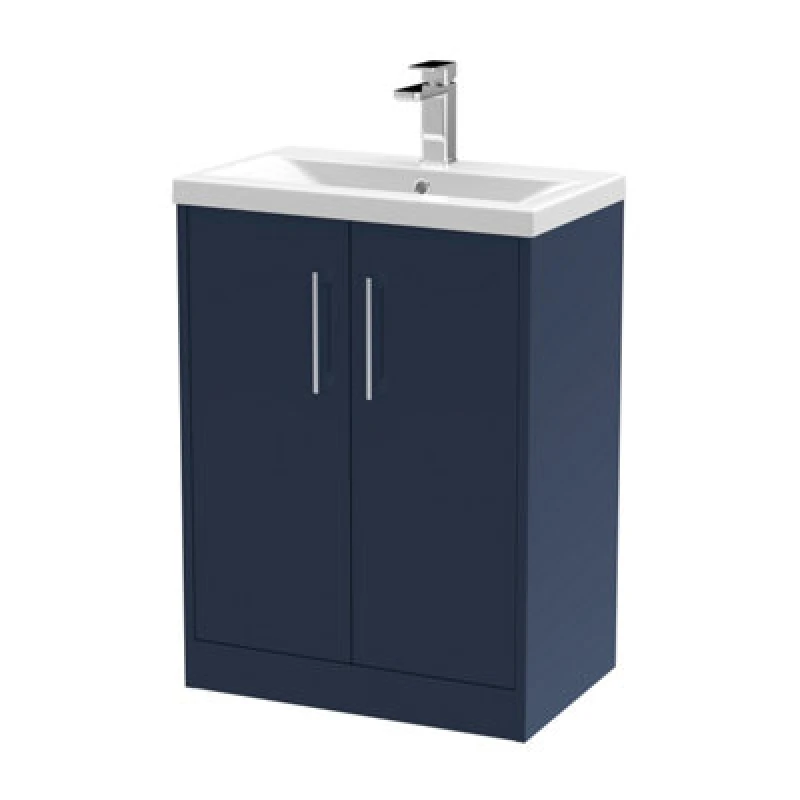 Image of Hudson Reed Juno 600mm Floor Standing 2-Door Vanity & Basin With Handles-Midnight Blue