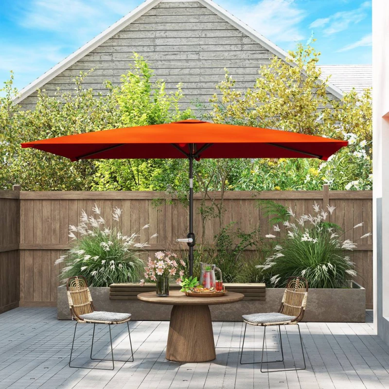 Image of Outsunny 3x2m Garden Parasol Canopy Tilt Crank 6 Ribs Sun Shade Orange 84D-013V00OG