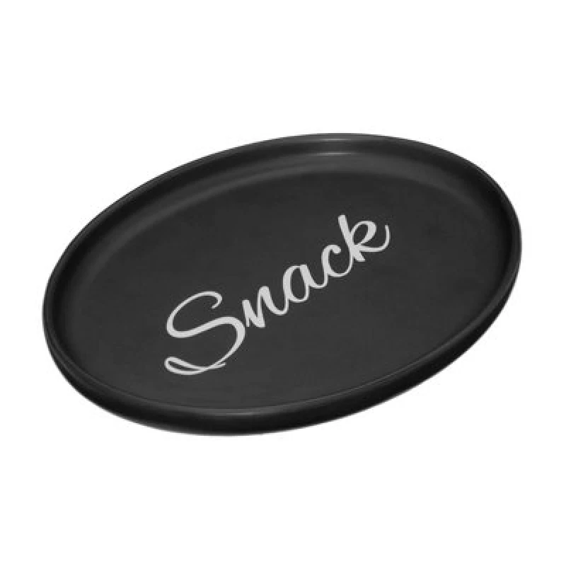 Image of Premier Housewares Mange Manga Oval Snack Plate, Elegant Written Detail Black