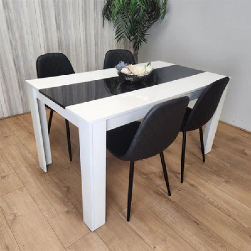 Image of KOSY KOALA KOSY KOALA White Black Wood Dining Table with 4 Leather Black Chairs Dining Room White One Size Unisex 5060711589503
