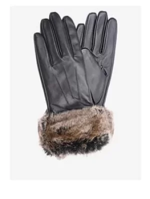 Image of Barbour Barbour Fur Trimmed Leather Gloves -dk Brown, Brown Size M Women