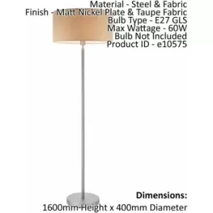 Image of Loops - Floor Lamp Light Matt Nickel & Taupe Fabric 60W E27 Base & Shade e10575
