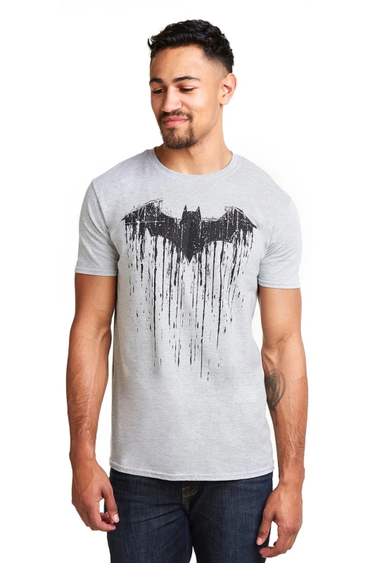 Image of DC Comics Batman Paint Cotton T-Shirt Grey