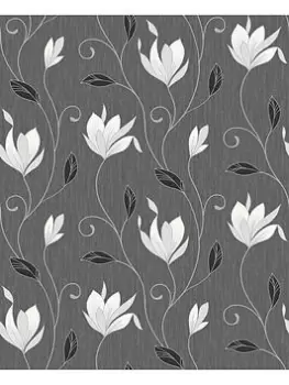 Image of Fine Decor Synergy Ebony Floral Glitter Wallpaper