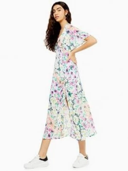 Image of Topshop V Neck Print Angel Midi Dress - Multi