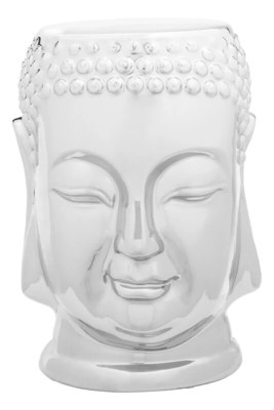 Image of Premier Housewares Interiors by Premier Silver Buddha Ceramic Side Table, Modern Silver Side Table, Buddha Face Side Table, Modern Side Table Silver