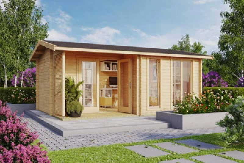 Image of Lasita Maja Brighton 44-Log Cabin, Wooden Garden Room, Timber Summerhouse, Home Office - L580 X W429.9 X H250.8 Cm