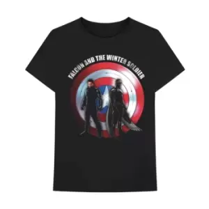 Image of Marvel Comics - Falcon & Winter Soldier Shield Logo Unisex XX-Large T-Shirt - Black