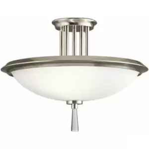 Image of 3 Bulb Semi Flush Light Opaque Glass Crystal Accent Classic Pewter LED E27 60W