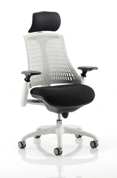 Image of Flex Task Operator Chair White Frame Black Fabric Seat With Moonstone White Back With Arms With Headrest