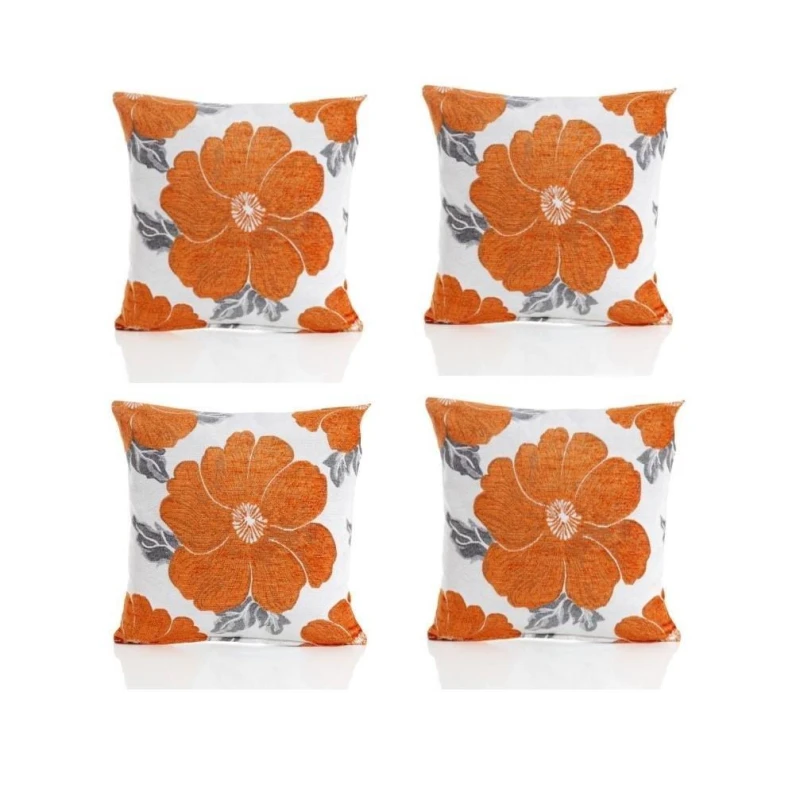 Image of Alan Symonds Poppy Chenille Cushion Set of 4 Orange unisex 45x45cm