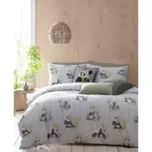 Image of Furn Pandas Duvet Cover Set (Double) (Mint Green)