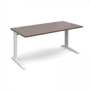 Image of TR10 straight desk 1600mm x 800mm - white frame and walnut top