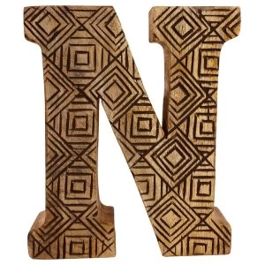 Image of Letter N Hand Carved Wooden Geometric