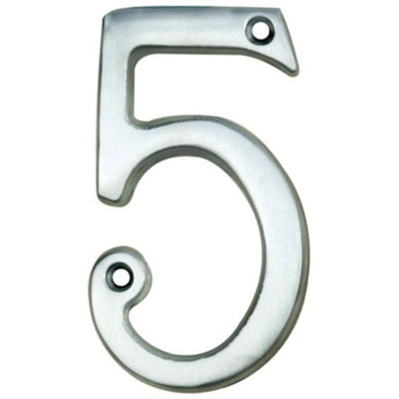 Image of Loops Satin Chrome Door Number 5 - 75mm Height 4mm Depth House Numeral Plaque Multi