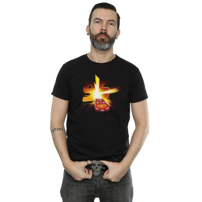 Image of Disney Men Cars Lightning McQueen Burst T-Shirt in Black Size: Small Black S Male 5057245934039