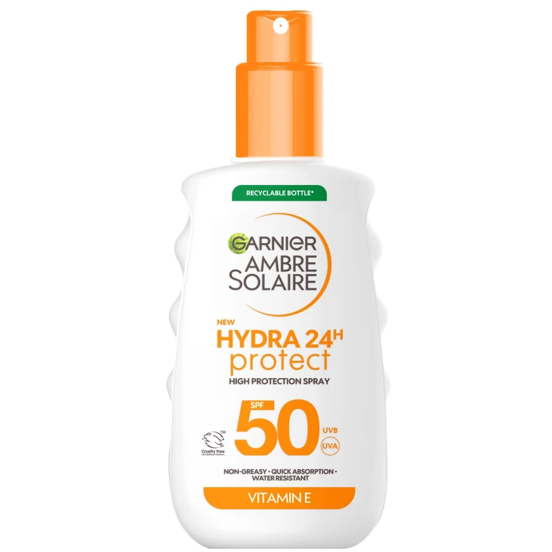 Image of Garnier Ambre Solaire SPF 50 Hydra 24 Hour Protect High Protection UVB & UVA Hydrating Sun Cream Spray 150ml