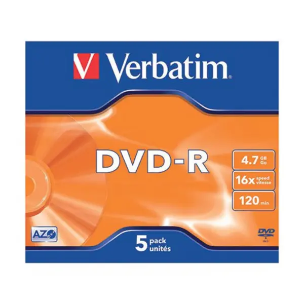 Image of Verbatim Verbatim DVD-R Speed Jewel Case 4x 4.7GB (Pack of 5) 43246 43519