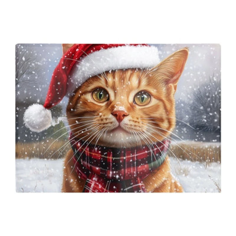Image of Warren Reed Designer Christmas Ginger Shorthair Cat Glass Chopping Board