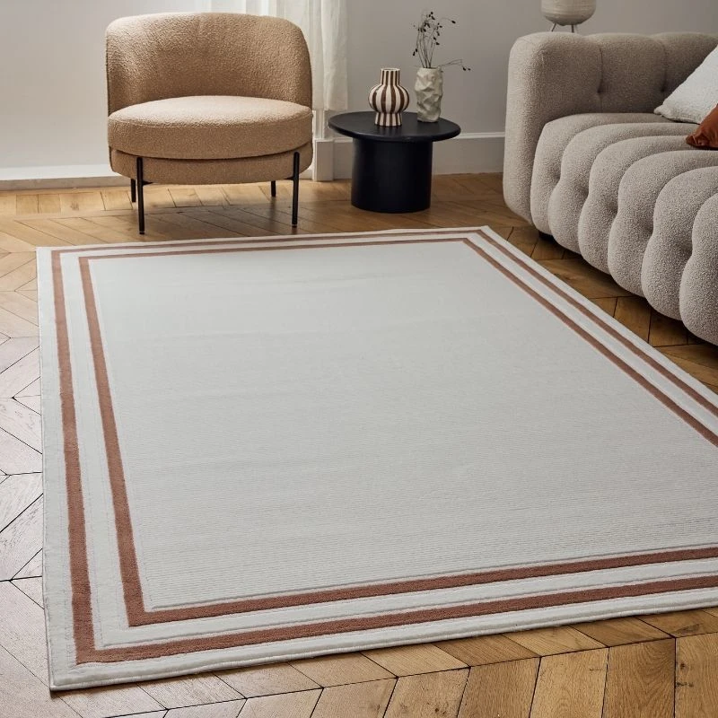 Image of THE RUGS Carmel Modern Area Rugs & Runners Bordered Design Soft Pile in Terracotta Size: 160cm x 230cm Terracotta Unisex 160cm x 230 cm