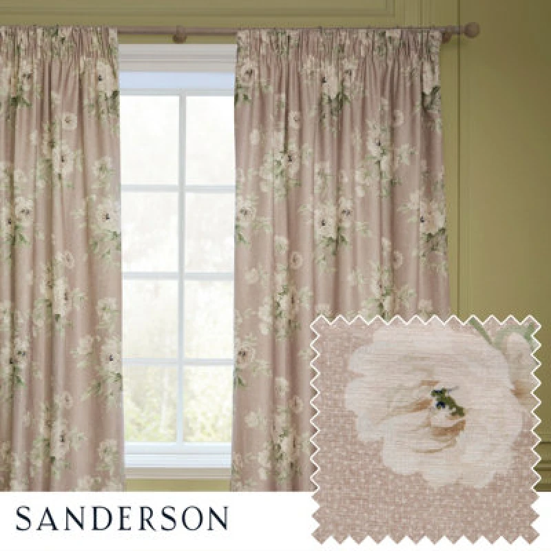 Image of Sanderson Sanderson Adele Floral Chenille Room Darkening Pencil Pleat Curtains in Light Pink Size: 117cm width x 137cm drop Light Pink 117cm width x