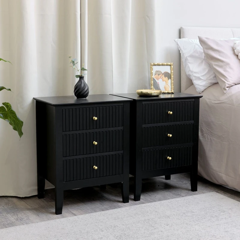 Image of Melody Maison Pair Of 3 Drawer Bedside Tables - Hales Black Range Black