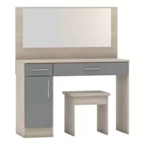 Image of Seconique Nevada Vanity/Dressing Table Set - Grey Gloss/Light Oak Effect Veneer