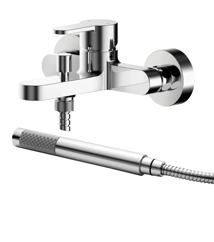 Image of Balterley Wall Mount Round Bath Shower Mixer Tap with Shower Kit Chrome Silver unisex