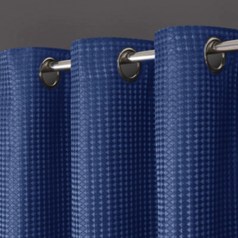 Image of Velosso Waffle Weave Total Blackout Jacquard Eyelet Header Curtains in Navy Size: 228cm width x 183cm drop Navy Unisex 228cm width x 183cm drop