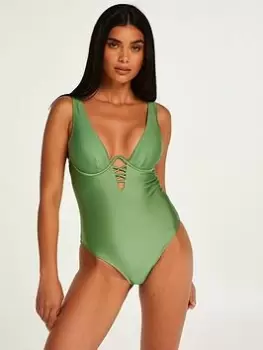 Image of Hunkemoller Mauritius Swimsuit - Green, Size 14, Women