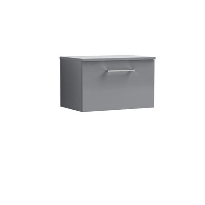 Image of Nuie Arno Wall Hung 1-Drawer Modern Vanity Unit With Satin Grey Laminate Worktop, Stylish Counter Top Vanity Unit In Satin Grey