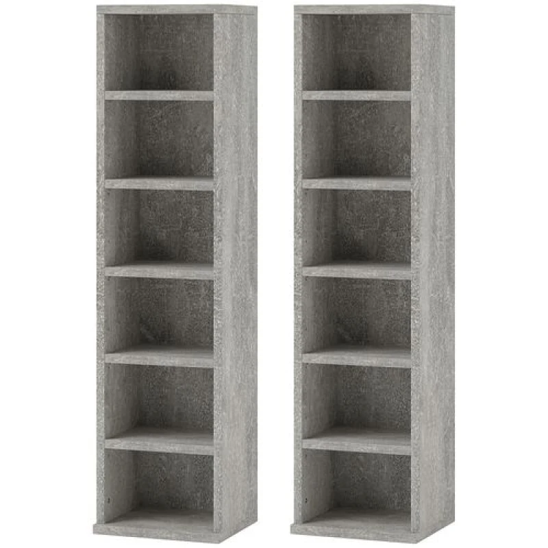 Image of HOMCOM Set of 2 CD Storage Units w/ Adjustable Shelves Cement Grey 833-872V00LG