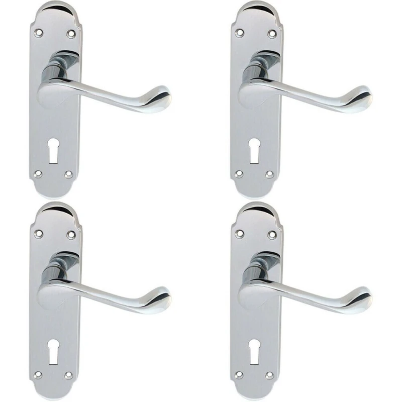 Image of Loops 4x PAIR Victorian Upturned Handle on Lock Backplate 170 x 42mm Polished Chrome Multi