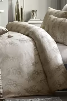 Image of 'Peacock Throne' Luxury Jacquard Woven Duvet Cover Set