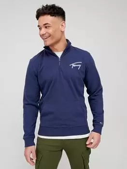 Image of Tommy Jeans Tjm Signature Half Zip Sweat - Navy Size M Men