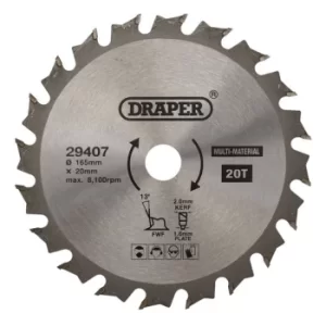 Image of Draper TCT Multi Purpose Circular Saw Blade, 165 x 20mm, 20T