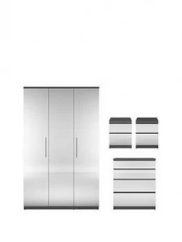 Image of Prague Mirror 4 Piece Package - 3 Door Wardrobe, 4 Drawer Chest And 2 Bedside Cabinets (Buy And Save!)